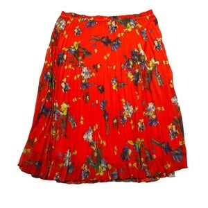 Vince Camuto Women XXL Red Floral Pleated Midi Skirt Iris Print Festive Fits 37"